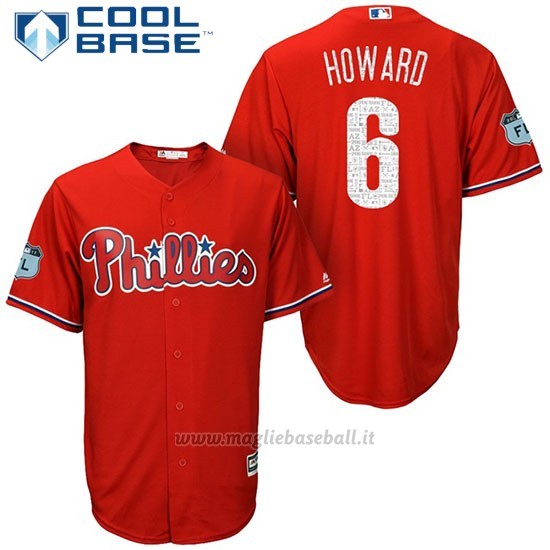 Maglia Baseball Uomo Philadelphia Phillies Ryan Howard Scarlet 2017 Allenamento Primaverile Cool Base Giocatore